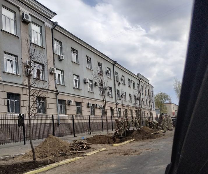 В Херсоне, у здания СБУ вместо спиленных тополей уже посадили липы (фотофакт)